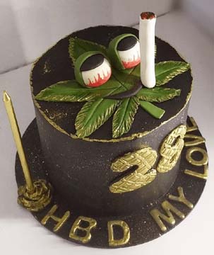 Beverly Hills California Smoking Pot Leaf Big Eyes Designer Cake